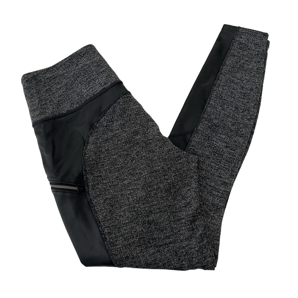 Athleta Black and Gray Herringbone Luxe Metro Drifter Leggings Black Gray